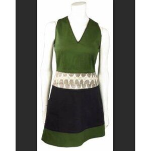 Proenza Schouler Green & Black Cotton Snakeskin Waist A-Line Dress Size XS